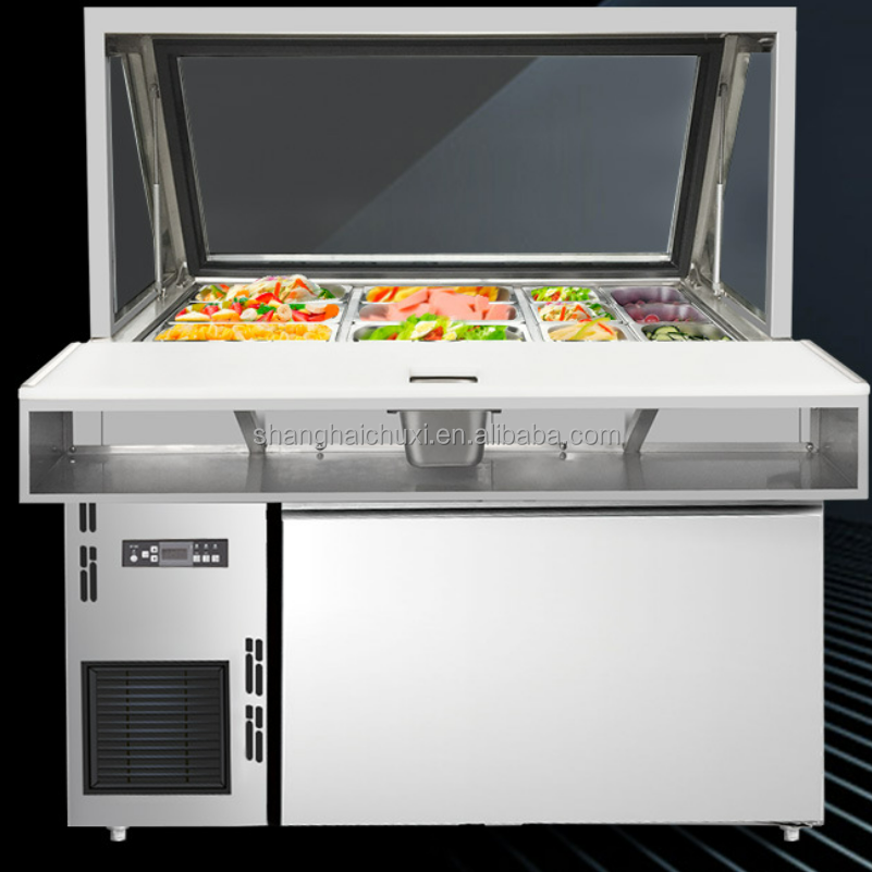 Commercial Pizza Prep Table Refrigerator Refrigerated Counter Top Fruit Salad Bar Refrigerator Display Fridge Showcase