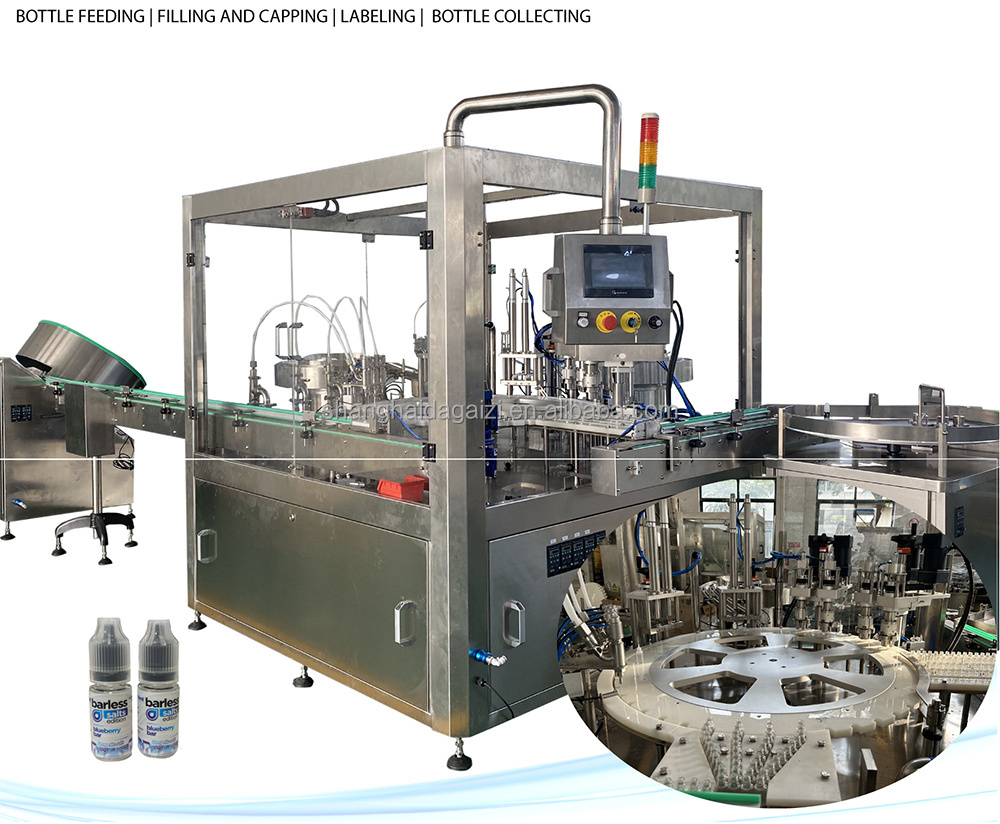 Automatic 30ml 60ml 100ml Bottle Filling Capping  Line for Dropper Oil Vial Plastic Chubby Gorilla Liquid