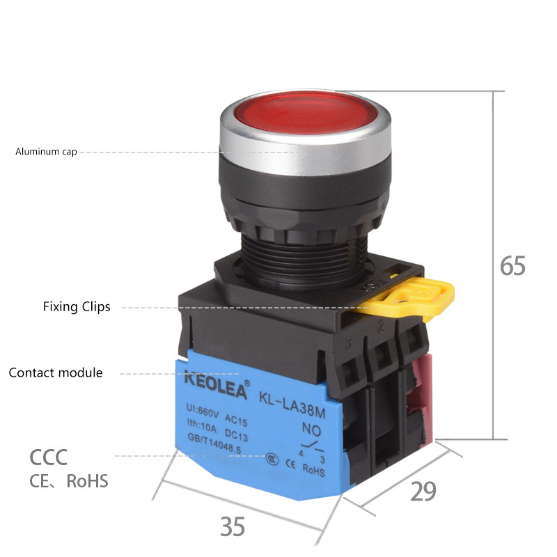 Wholesale Customized Anti Vandal Red Sign Button Switch Self-resetting Waterproof Push Button Switch With LED Light