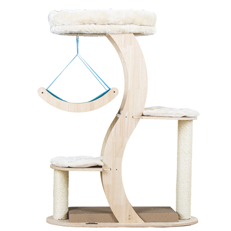 Halflypets Manufacture wooden Cat tree with cat scratching board and swing  ,high quality  cat scratching tree