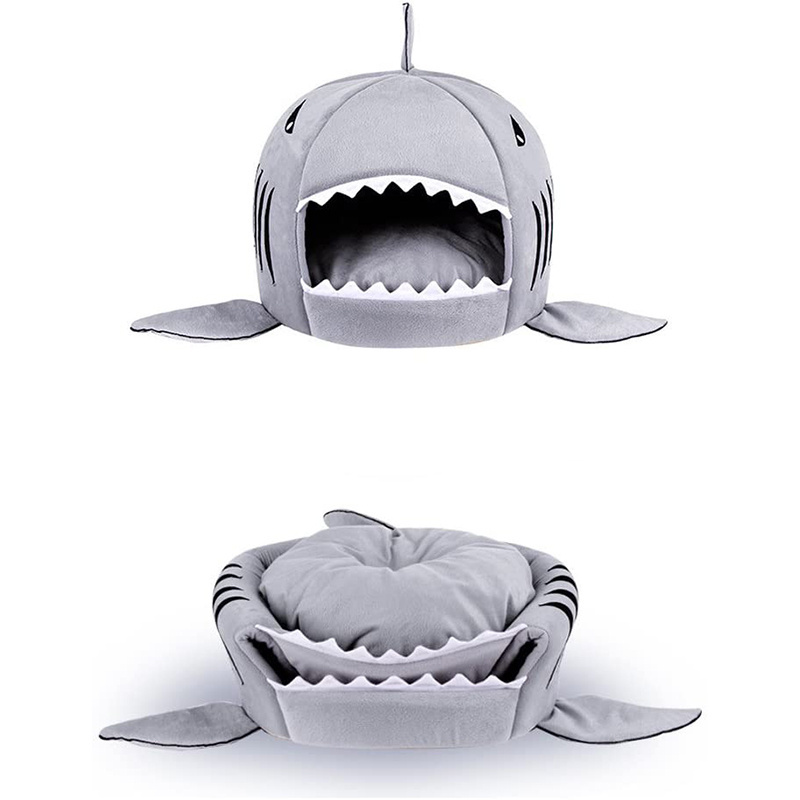 Shark Pet House Cave Bed for Small Medium Dog Cat Puppies with Removable Cushion and Waterproof Bottom