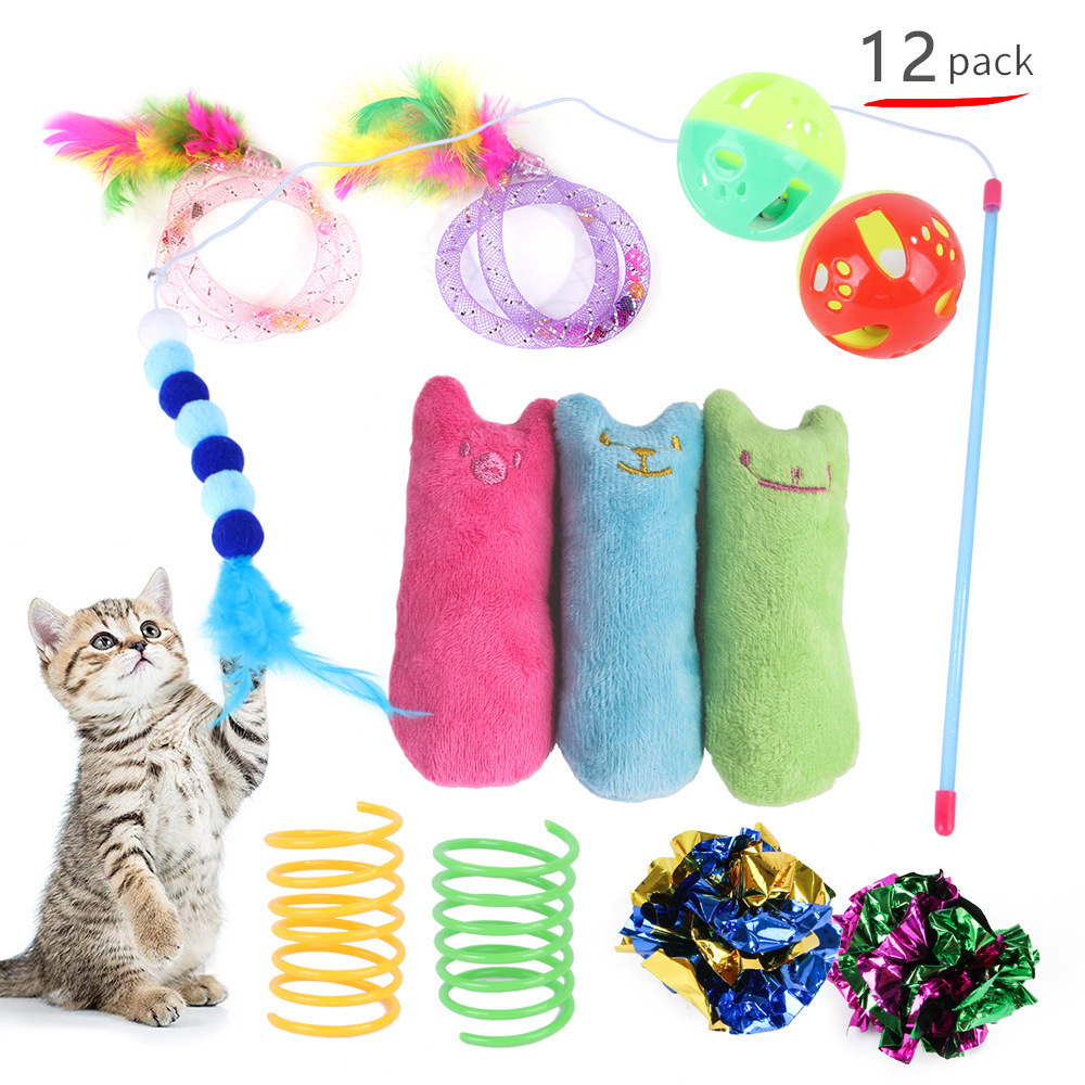 Interactive Cat Toy Set Kitten Toys Pack Tunnel Cat Feather Teaser Wand Toy Fluffy Mouse Crinkle Balls Many Free Combination