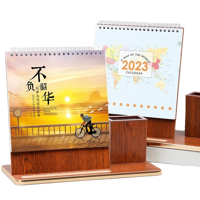 Factory Price Wholesale Customized Printed Color Monthly Calendar Wooden Desk Calendar With High Quality