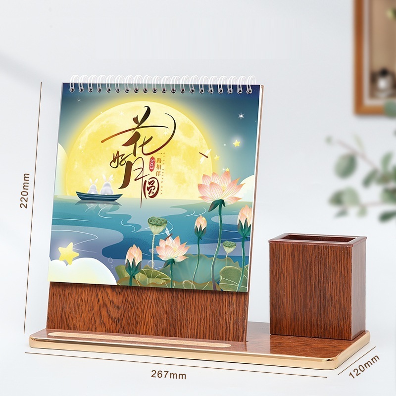 Factory Price Wholesale Customized Printed Color Monthly Calendar Wooden Desk Calendar With High Quality