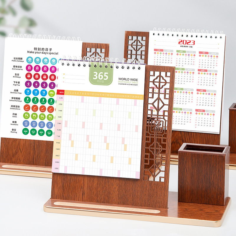 Factory Price Wholesale Customized Printed Color Monthly Calendar Wooden Desk Calendar With High Quality