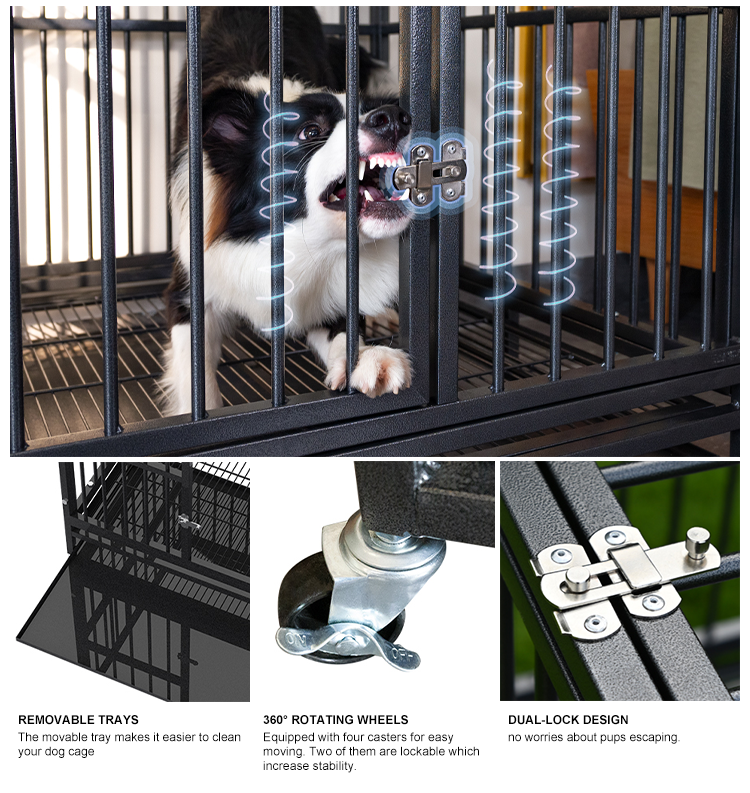 High Quality Indestructible Dog Cage Breeding Stainless Steel Pipe Large Dog Kennel With Lockable Wheels