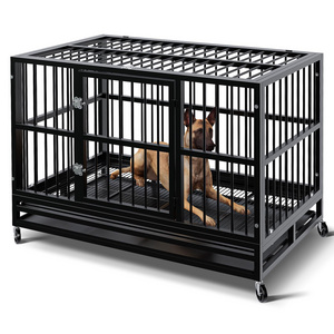 High Quality Indestructible Dog Cage Breeding Stainless Steel Pipe Large Dog Kennel With Lockable Wheels