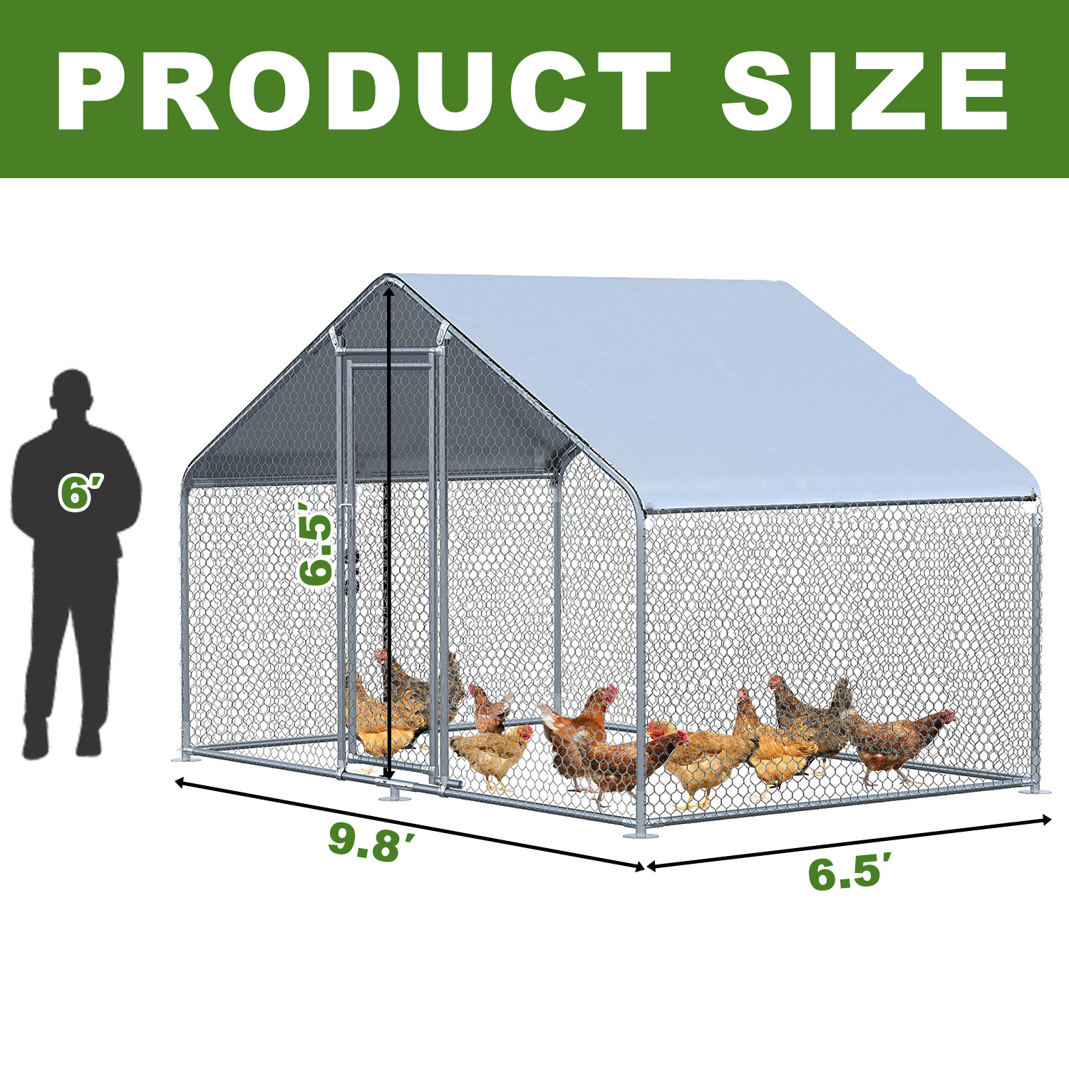 Galvanized Chicken Run Metal Chicken Coop With Roof Cover Heavy Duty Aanimal Cages Rabbit Hutch Chicken Cage