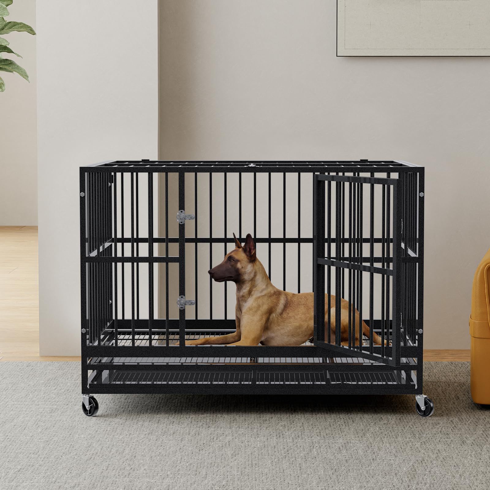 Hot Sale Black Colour Tough Dog Kennel Anti-Bite Fence Playpen Dog Crate With Lockable Wheels