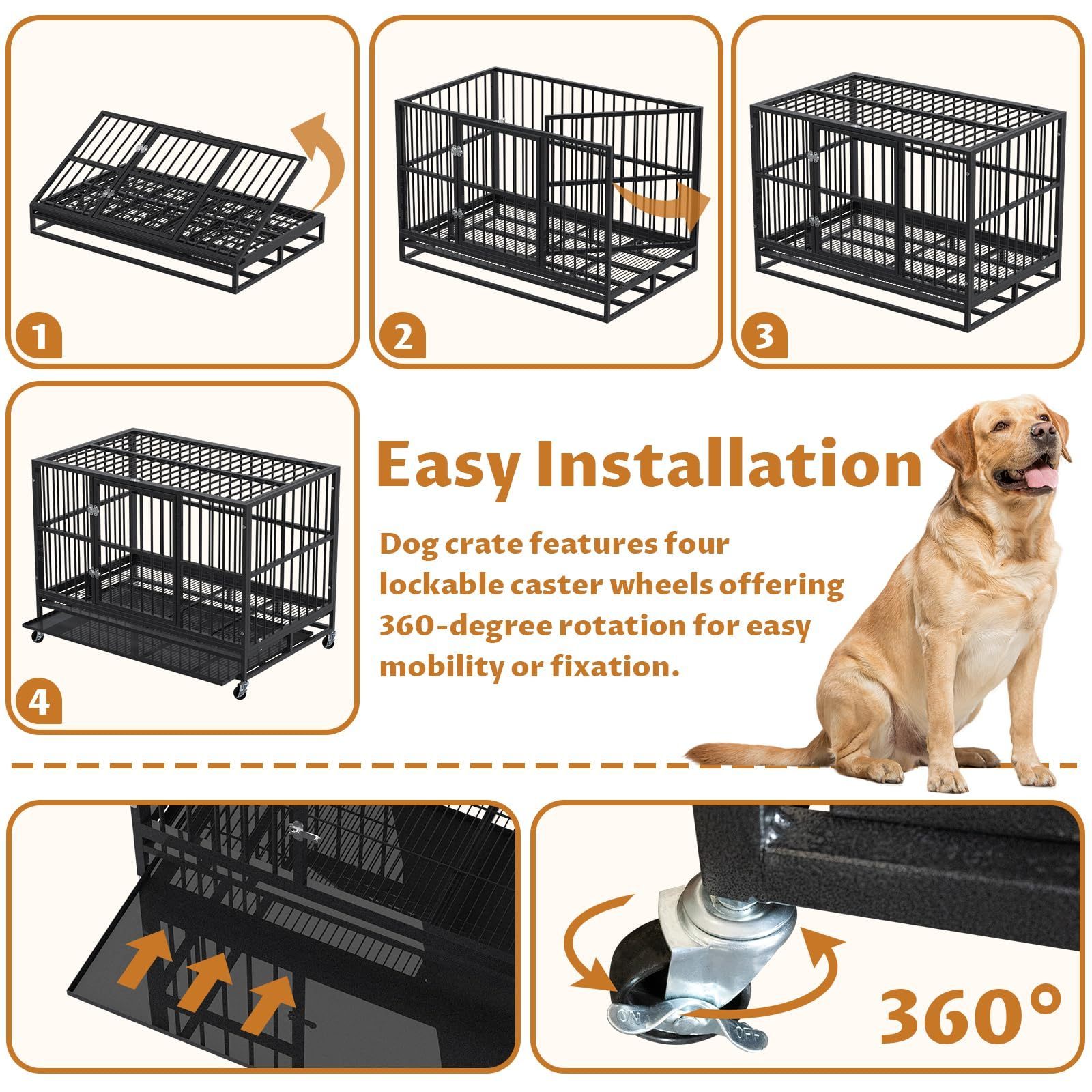 High Quality Black Durable Pet Dog Crate House Anti-Bite Powder Coated Pet Dog Crate House For Medium Large Dogs