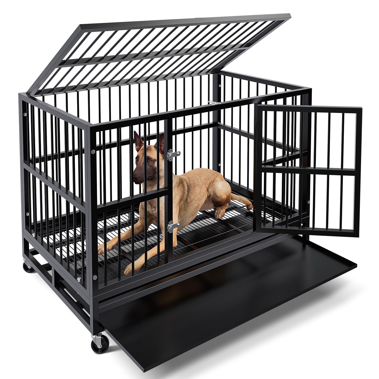 New Type Black Colour Durable Dog Cage Easy To Move Metal Dog Kennel Crates For Pet Rescue And Transport