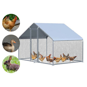 Galvanized Chicken Run Metal Chicken Coop With Roof Cover Heavy Duty Aanimal Cages Rabbit Hutch Chicken Cage