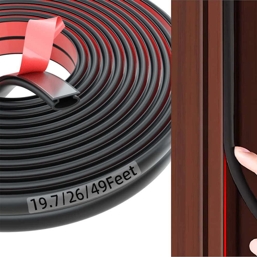 Multi-Layer Rubber Door Window Weather Stripping Door Seal Strip Self-Adhesive Soundproof Door Sealers Strip Black