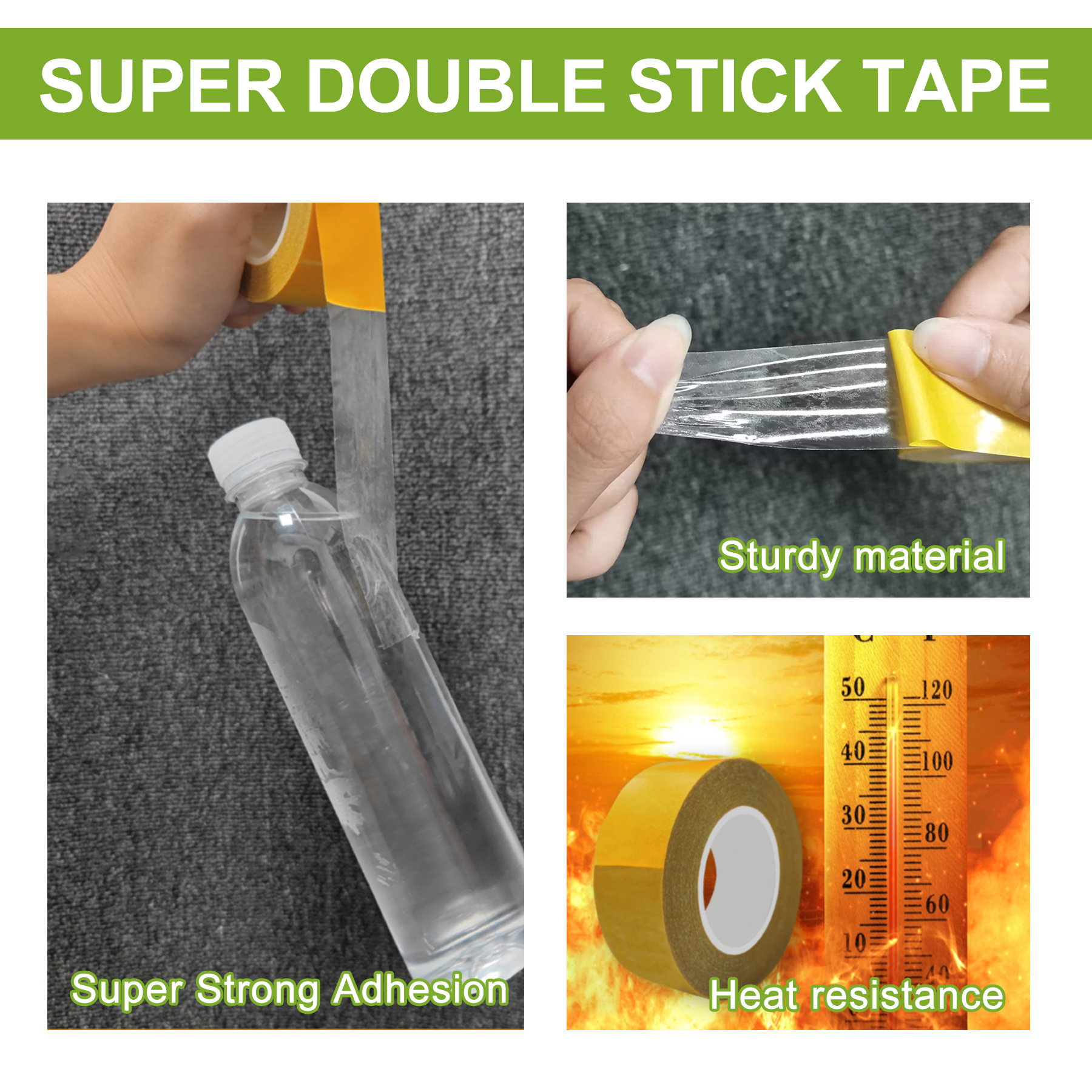 Clear Color Heat Resistant High Adhesion Double Sided Fiberglass Mesh Tape Carpet Adhesive Tape