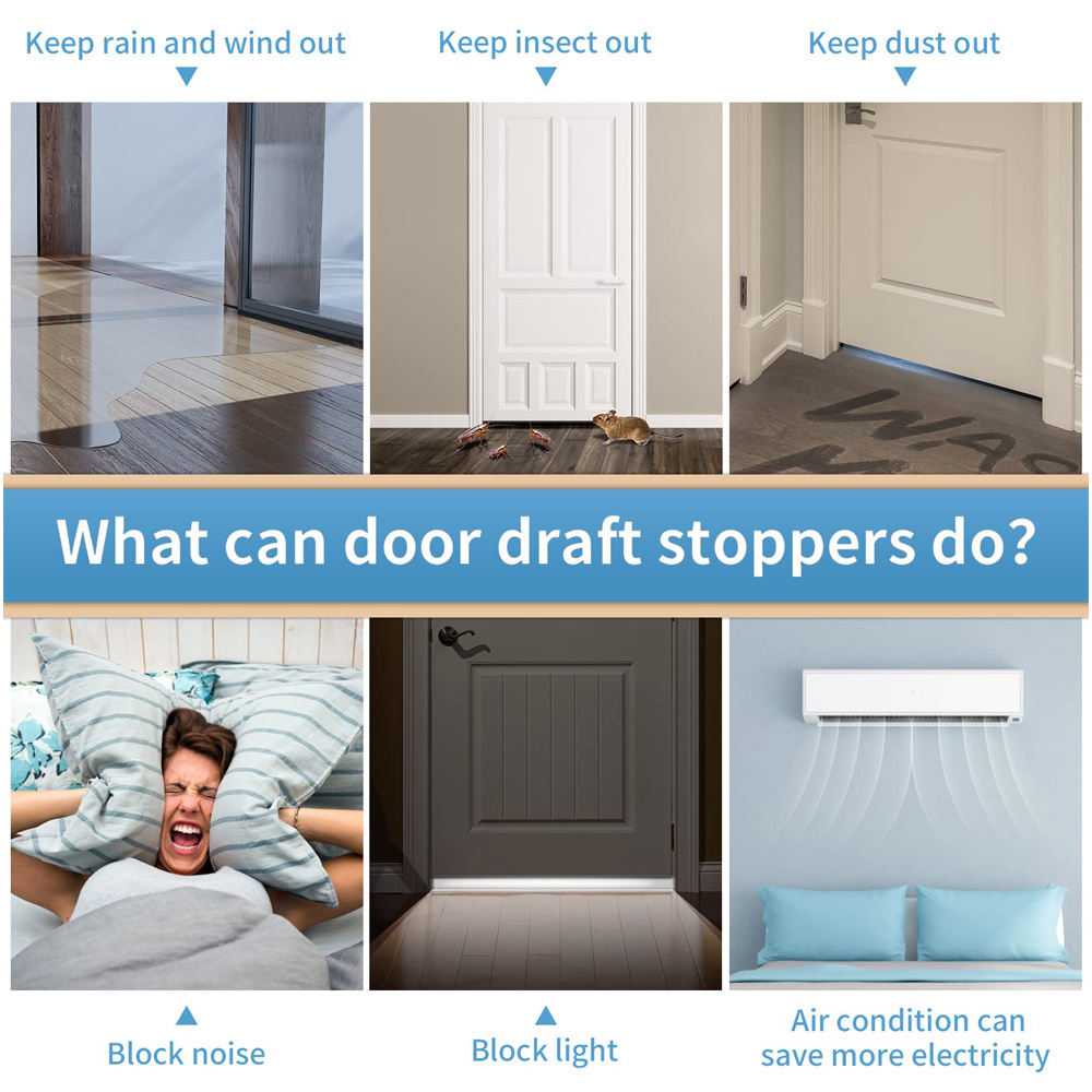 Black Door Draft Stopper Blocker Door Sweep Soundproof Seal Strip Under Door Bottom Weather Stripping