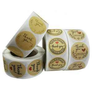 Hot Sale Custom Logo Printed Roll Kraft Paper Adhesive Gold Stamping Round Thank You Seal Label Stickers For Packaging