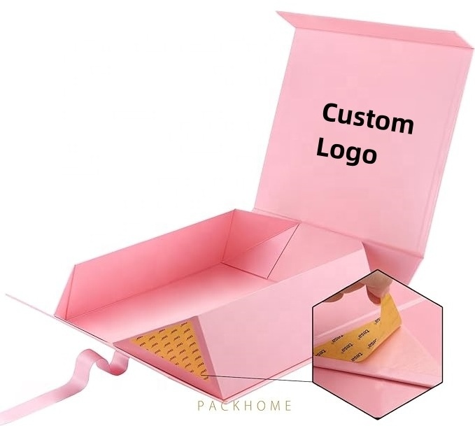 Custom Your Logo Pink Magnetic Box With Ribbon Rigid Cardboard Paper Shipping Box Packaging For Cosmetic And Perfume