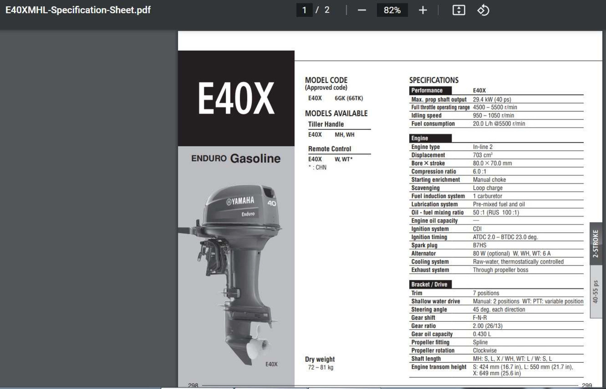 Hot sale Japan 2 stroke 40HP outboard engine E40XWL manual boat motor