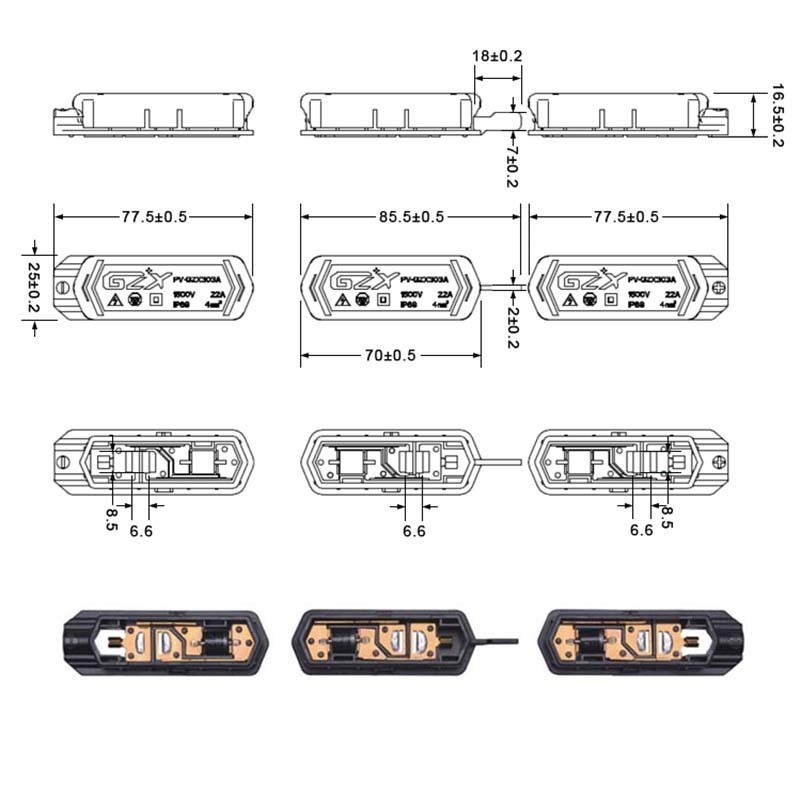 Split Photovoltaic Module Junction Box IP68 Solar Panel Junction Box for Double Glass Solar Panel