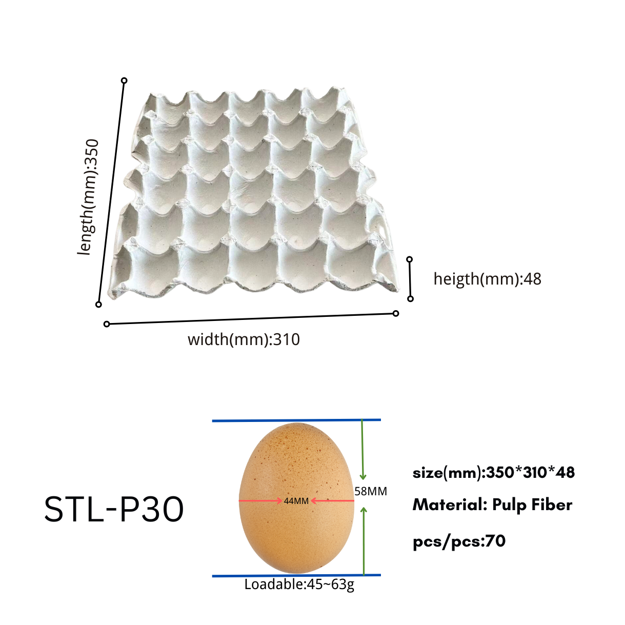 High Quality Thickened and durable 30 cells paper egg tray molds supplier 30 chicken eggs packaging tray pulp