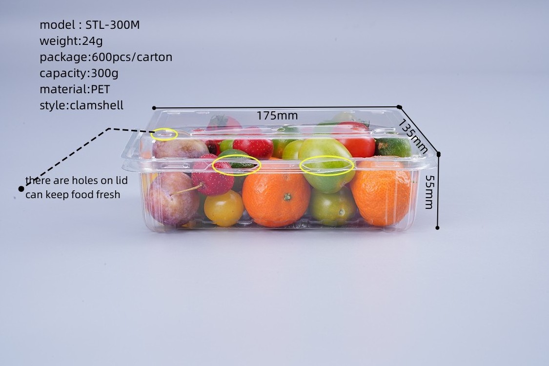 Rectangular Clear Plastic  PET Clamshell Blister Vegetable Fruit Tomato Strawberry Punnet For Packaging