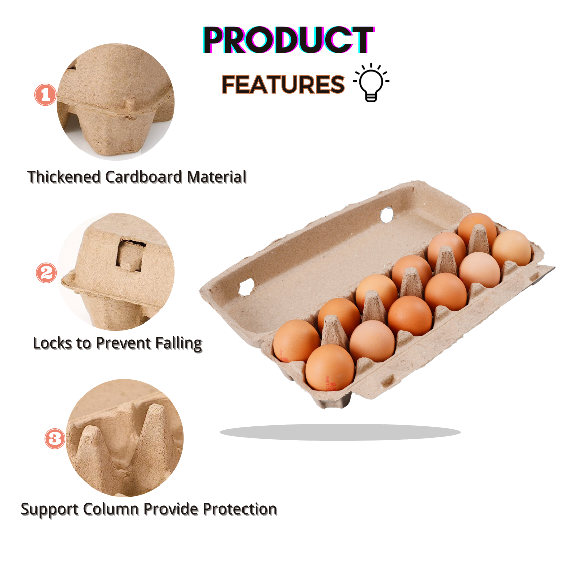 High Quality 12 Cells Egg Cartons Compostable Chicken Cardboard Holder Tray Degradable Pulp Egg Tray