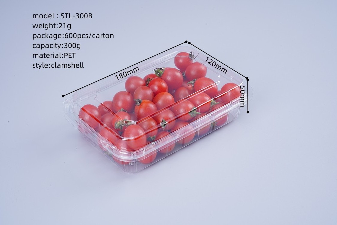 Rectangular Clear Plastic  PET Clamshell Blister Vegetable Fruit Tomato Strawberry Punnet For Packaging