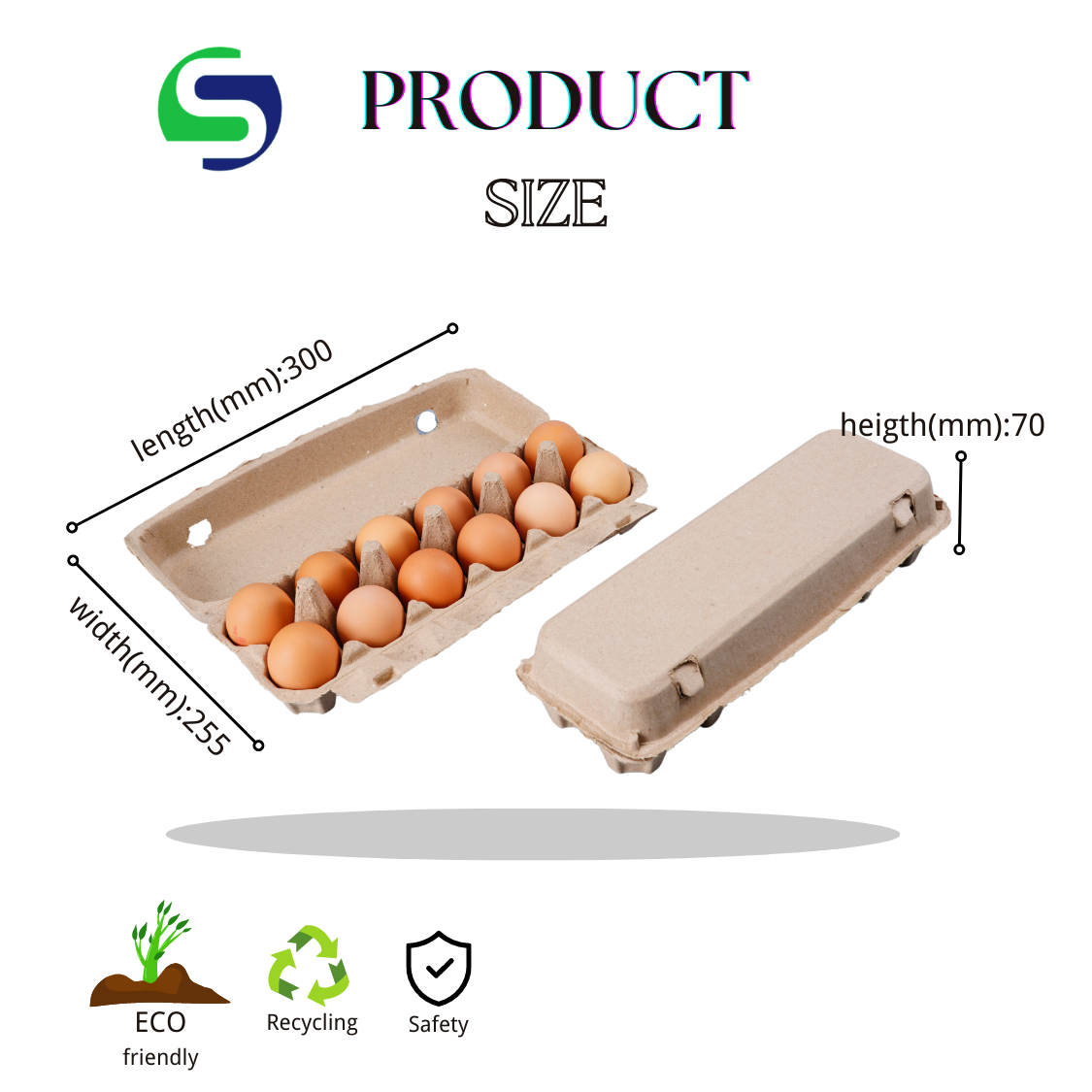 High Quality 12 Cells Egg Cartons Compostable Chicken Cardboard Holder Tray Degradable Pulp Egg Tray