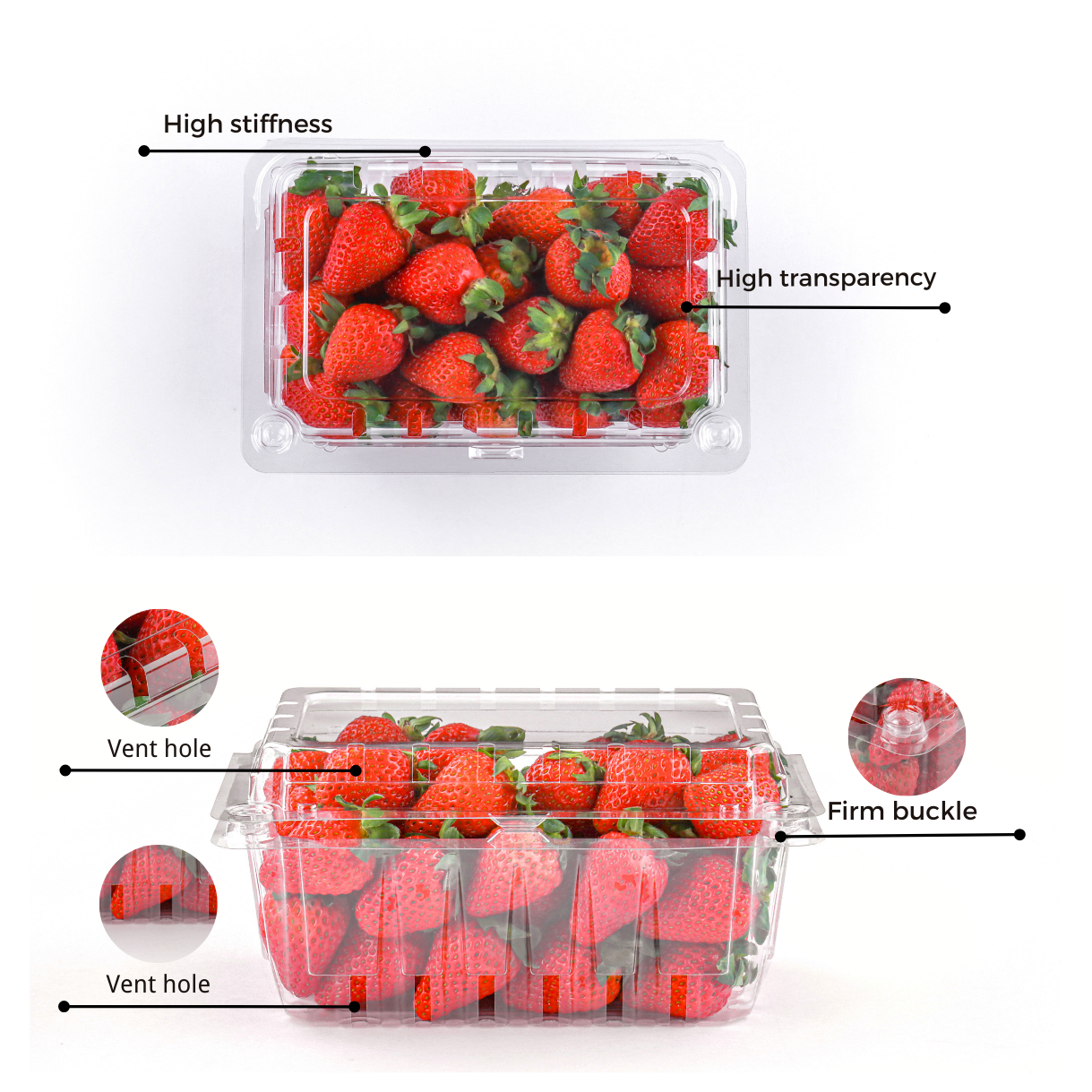 wholesale recycled eco-friendly RPET transparent blueberry Strawberries plastic fruit  Punnet