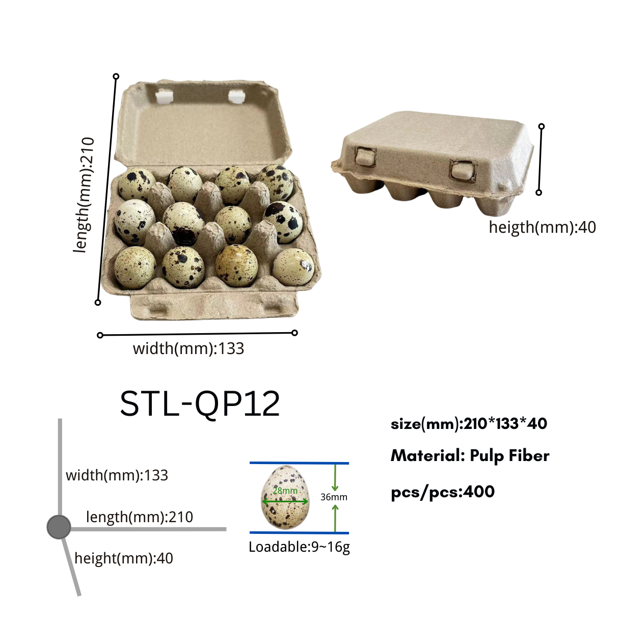 Manufacturer Supply 12 Cells Egg Cartons Compostable Quail Cardboard Holder Tray Degradable Pulp  Quail Egg Tray