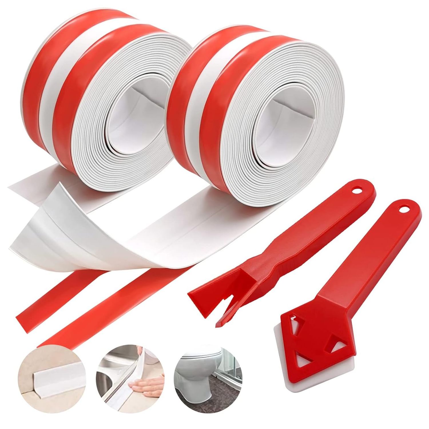 Floor sealing strip Bath Sealant Strip, Acrylic Adhesive Caulk Strip with Waterproof Sealant Tape withTools for Bathroom