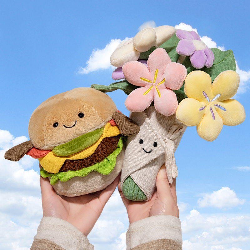 2024 New Personalized Plush Food Toys Delicious Food Shapes Hamburg French Fries Cushion Sleep Pillow Hamburg Plush