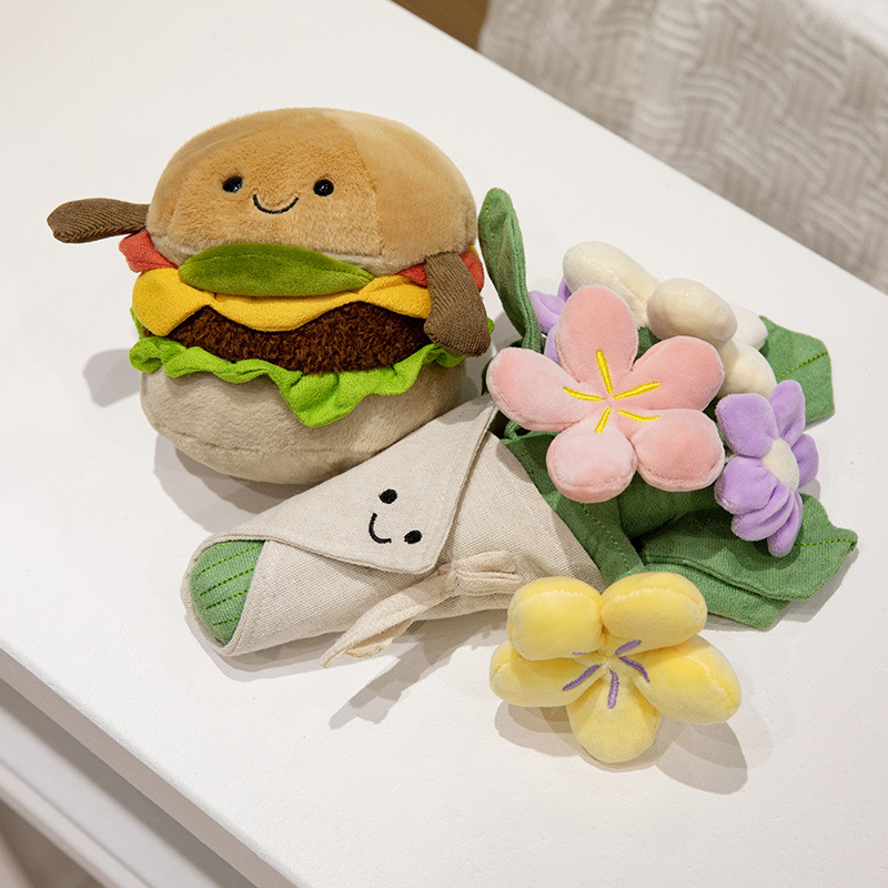 2024 New Personalized Plush Food Toys Delicious Food Shapes Hamburg French Fries Cushion Sleep Pillow Hamburg Plush