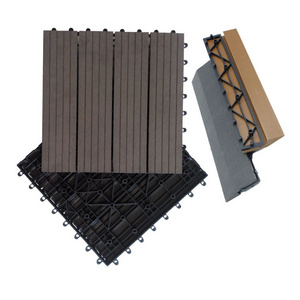 Cheap Price Chocolate And Brown Hollow Decking 300x300 Wood Fiber+hdpe Engineered Flooring WPC DIY Interlock Deck Tile