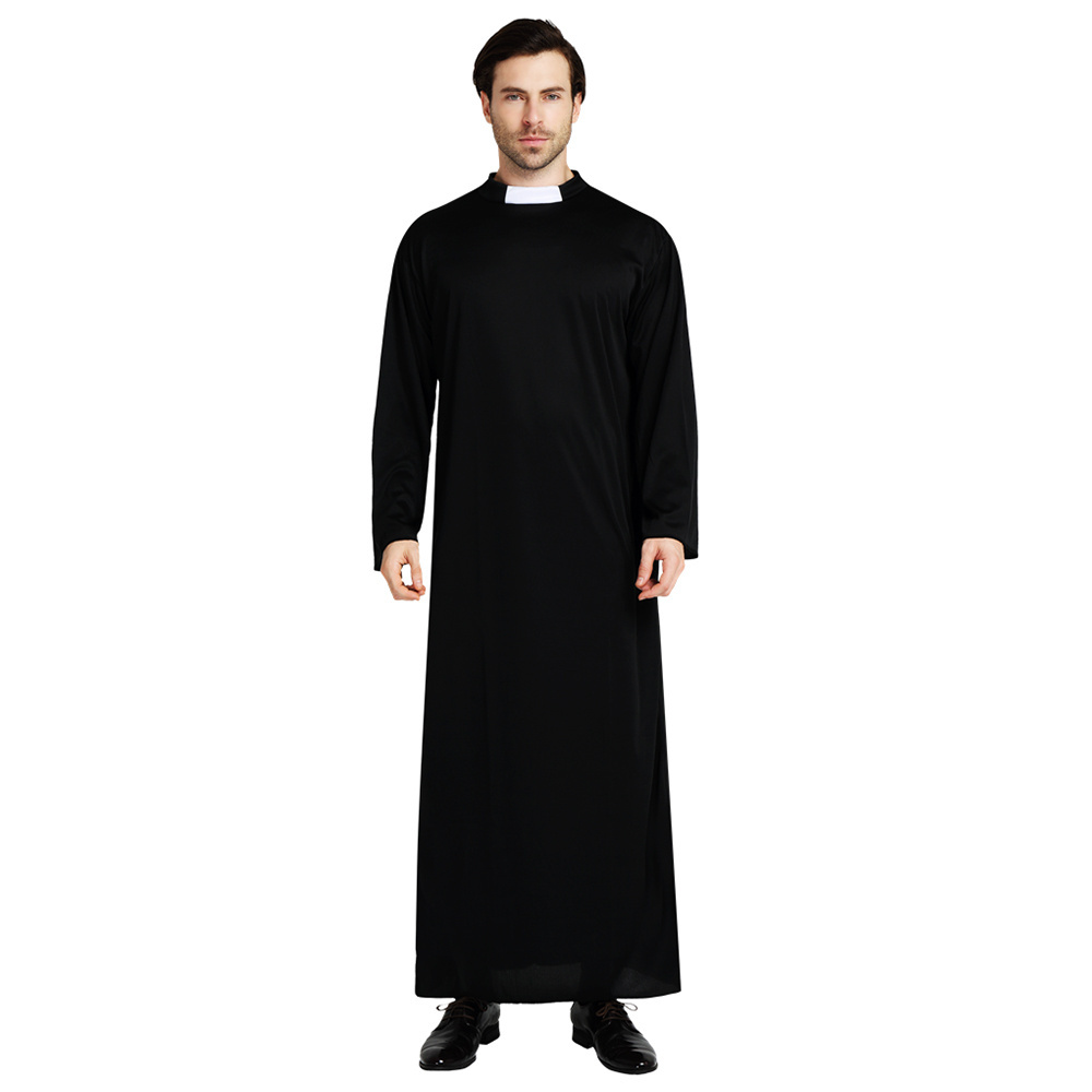 Halloween Costume Adult Jesus Christ Male Missionary Priest Black Robes Cosplay Costume