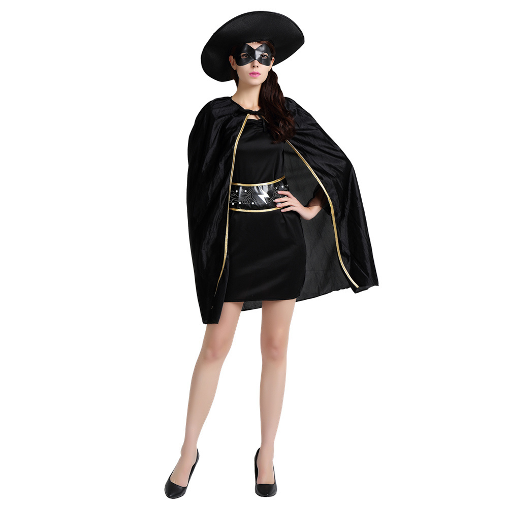 Hot Sale Women Role Play Dress Set Zorro Family Outfits Halloween Superhero Zorro Cosplay Costume