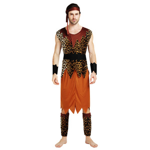 Carnival Halloween Cosplay Savage Leopard Print Jumpsuit Couple Native Adult Costume for Men and Boys