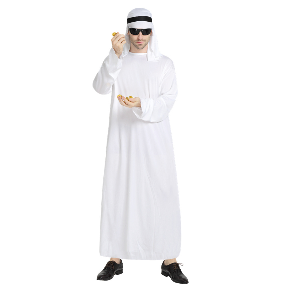 Halloween Party Cosplay Costume Set Arab Sheik White Robe Arabian Prince Costume For Men and Boy