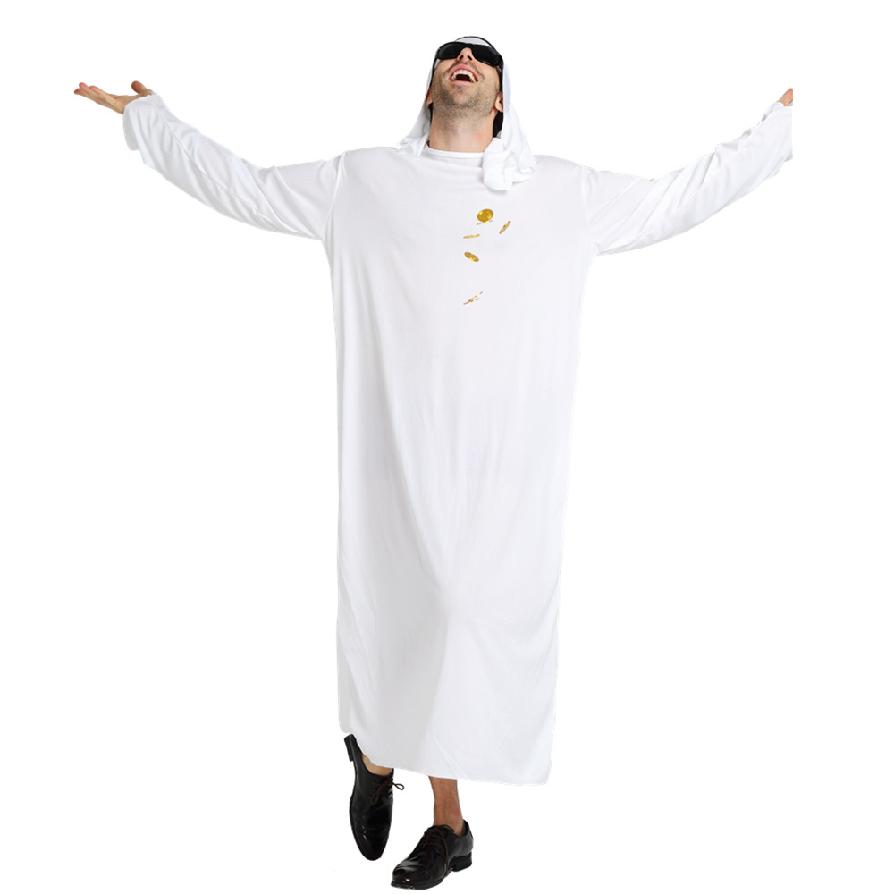 Halloween Party Cosplay Costume Set Arab Sheik White Robe Arabian Prince Costume For Men and Boy