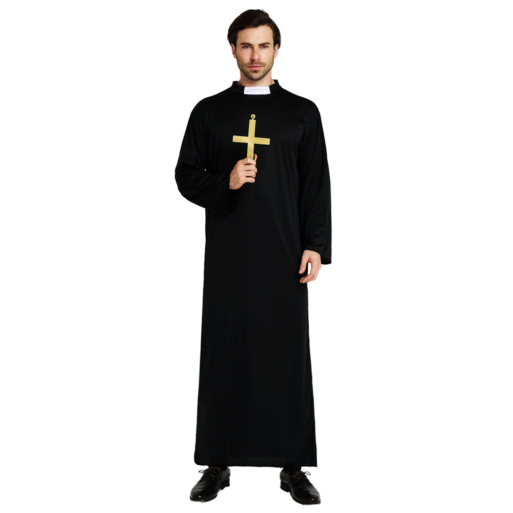 Halloween Costume Adult Jesus Christ Male Missionary Priest Black Robes Cosplay Costume