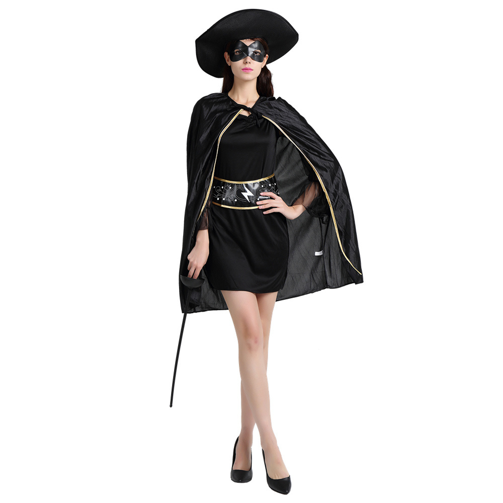 Hot Sale Women Role Play Dress Set Zorro Family Outfits Halloween Superhero Zorro Cosplay Costume