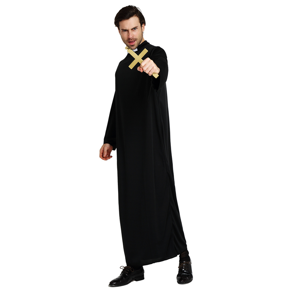 Halloween Costume Adult Jesus Christ Male Missionary Priest Black Robes Cosplay Costume