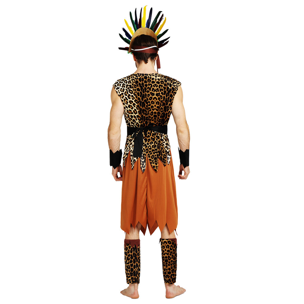 Carnival Halloween Cosplay Savage Leopard Print Jumpsuit Couple Native Adult Costume for Men and Boys