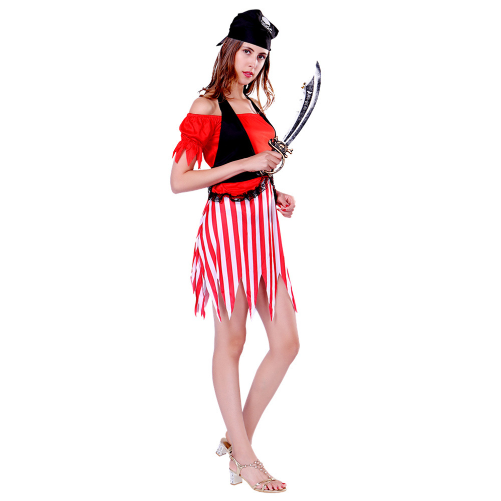 Halloween Female Women Pink Stripe Queen Caribbean Carnival Pirate Costume For Women