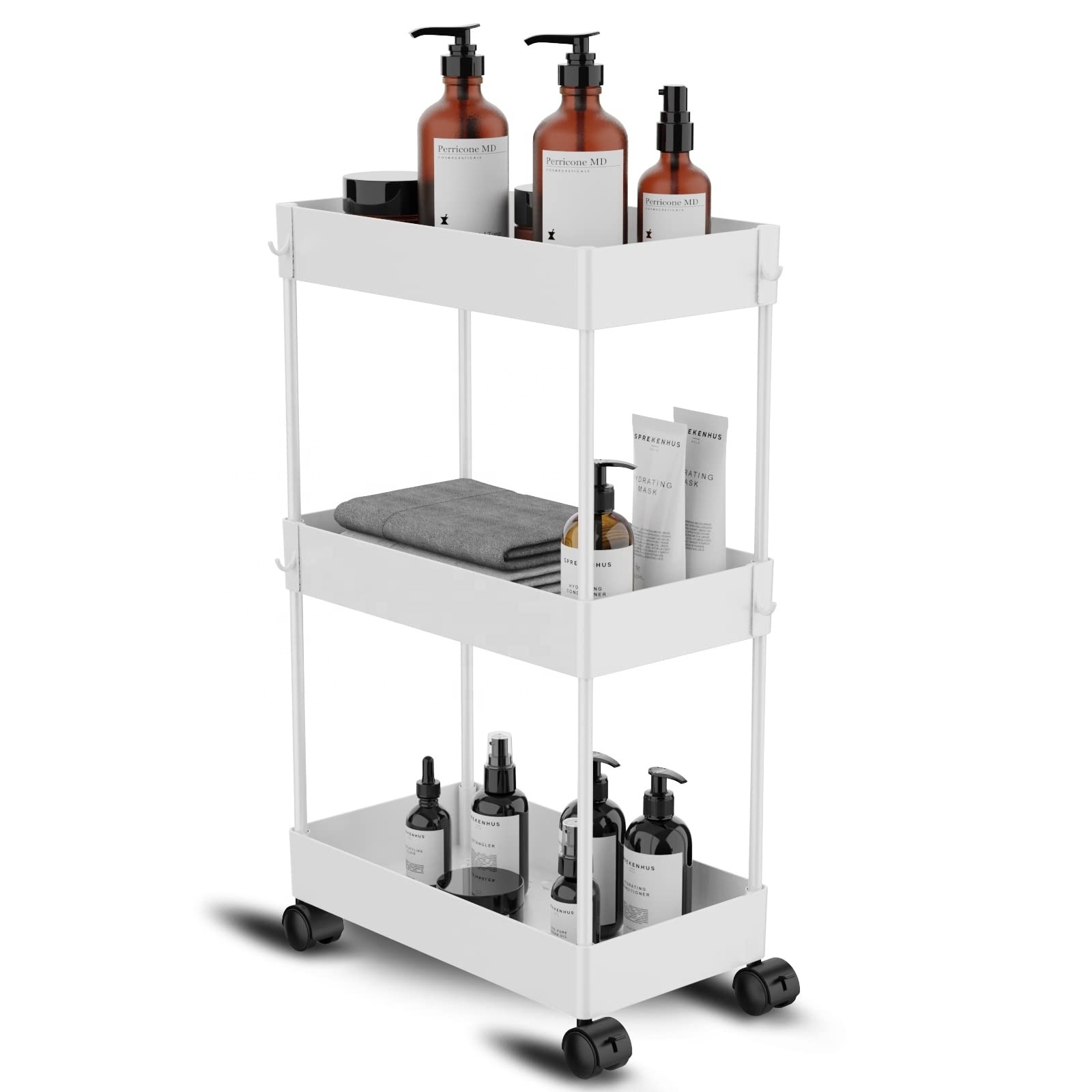 3 Tier Bathroom Storage Cart with Wheels Slide Out Bathroom Cart Organizer for Bathroom Laundry Kitchen Narrow Places