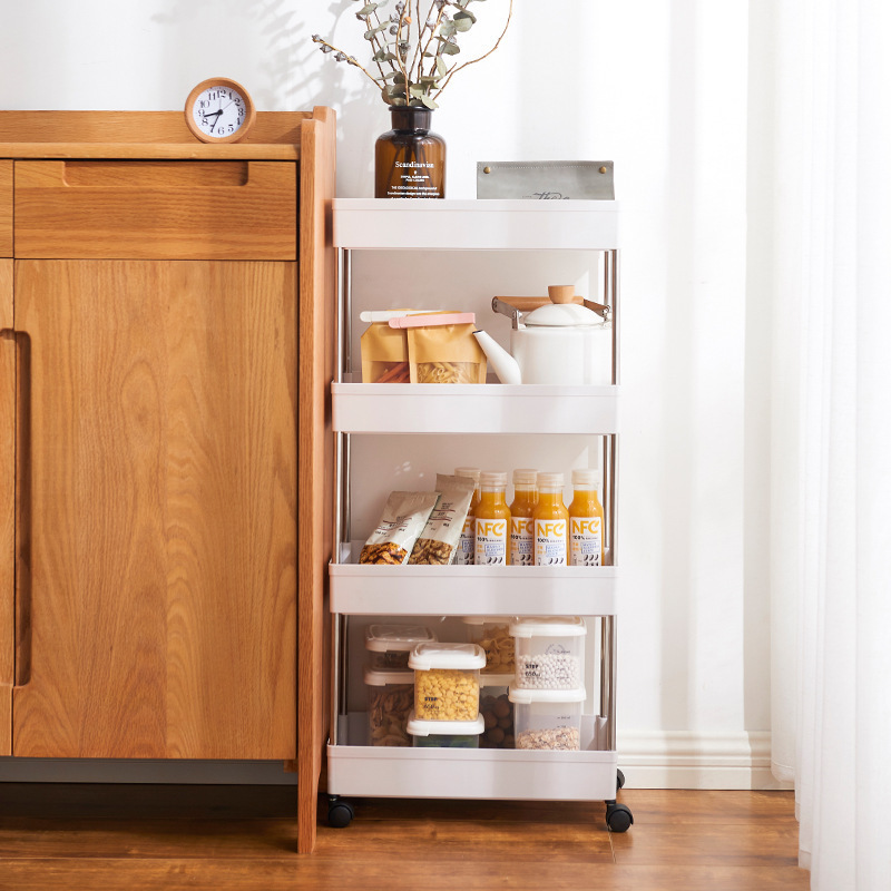 4 Tier  Bathroom Cart Organizer Rolling Cart with Casters Wheels for Kitchen Laundry Narrow Places Storage Cart