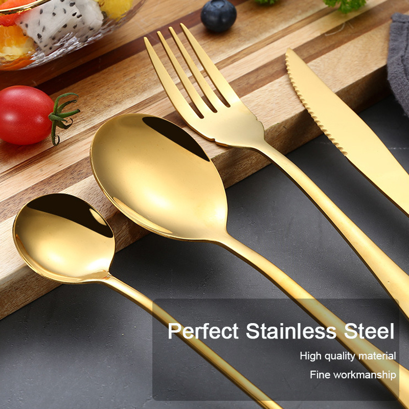 Wholesale Custom Classic Silverware Golden Cutlery Set Kitchen Tong Shovel Stainless Steel Steak Knife Set Bulk Gold Flatware