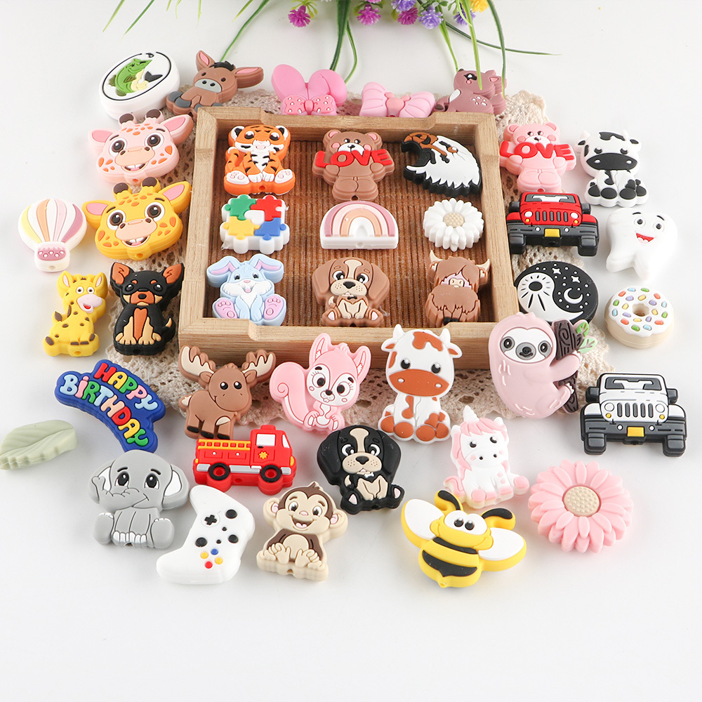 Kovcit Baby Toy Custom Animal Soft Silicone Focal Beads Food Grade Bpa Free For DIY Making Pacifier Chain Bracelets Pens Jewelry