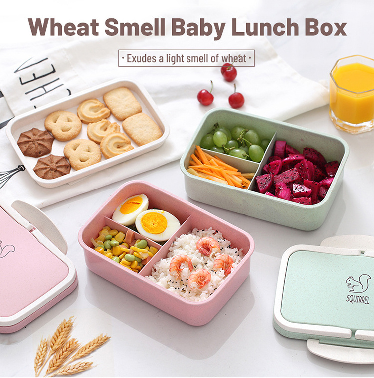 Lunch Box for Children and Kids Wheat Straw Plastic Custom Printed Bento Box Lunch Box with Combination Lock