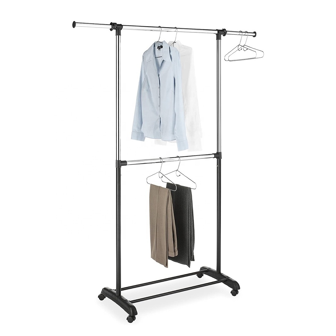 Premium Adjustable portable garment rack industrial modern garment rack foldable Double Rod Clothing Garment Rack